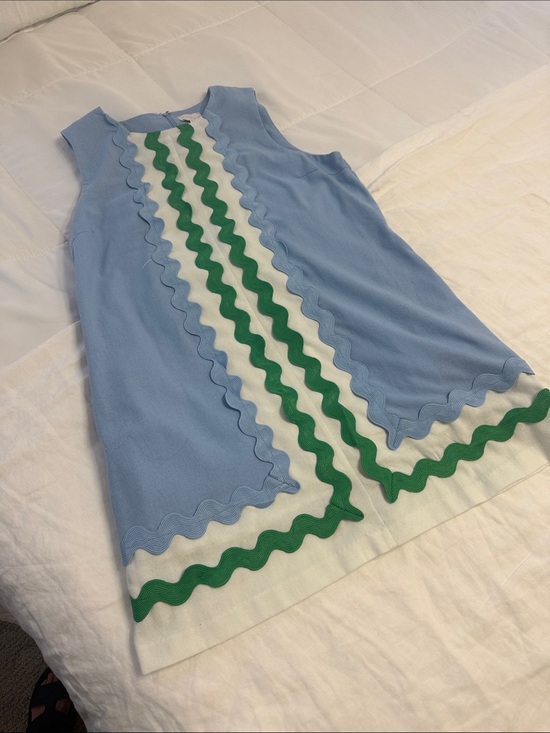 entro Dresses & Skirts - entro Light Blue Sleeveless Dress with White Panel with Blue and Green Rickrack